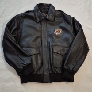 Vintage Burks Bay Hershey Bears Leather Bomber Aviator Jacket Mens Size L Brown